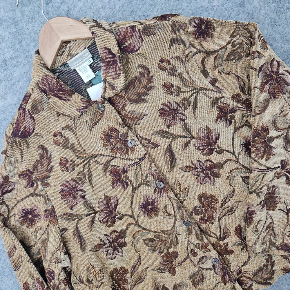 NEW Coldwater Creek Tapestry Jacket Women's XL Brown Floral Autumn Button Front